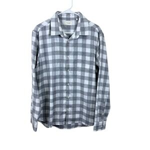 7 DIAMONDS Mens Large Sparrow Gray White Poly Blend Flannel Long Sleeve Shirt